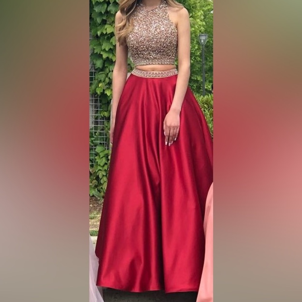 2 piece Prom Dress custom made halter neck + backless